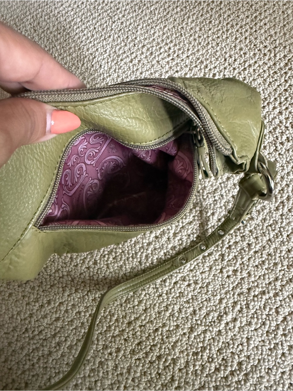 Olive Green Leather Shoulder Bag - Picture 5 of 9